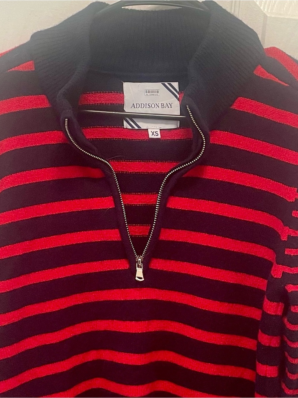 Addison Bay Black and Red Striped Cowl Half-Zip Sweater - Picture 3 of 4